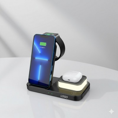Foldable Night Light 3-In-1 Wireless Charger Compatible with iPhone Apple Watch AirPods