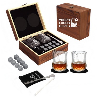 Whisky Glass Gift Set with Coasters and Stones
