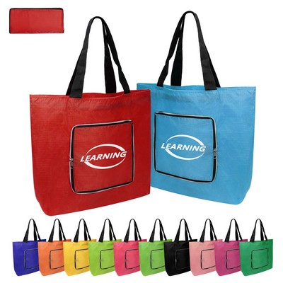 Large Foldable Shopping Tote Bag W/ Zipper Closure