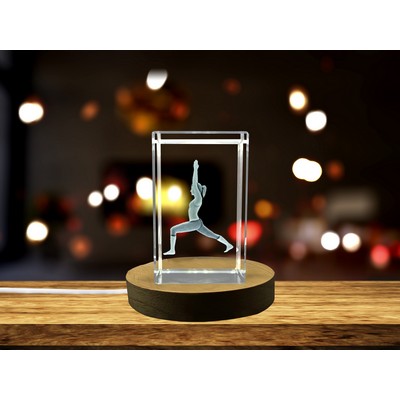 High Lunge Yoga Pose 3D Crystal Engraved Sculpture for Strength & Flexibility