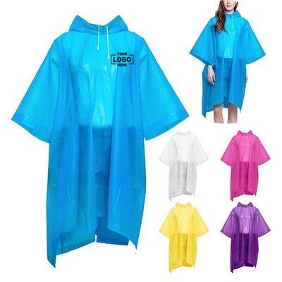 Adults Reusable Hooded Eva Rain Poncho With Drawstring