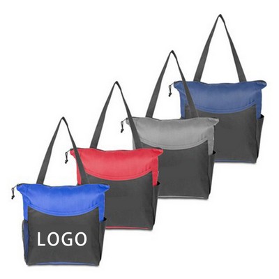 15" Two Tone Polyester Shoulder Tote Bag W/ Rope Handles