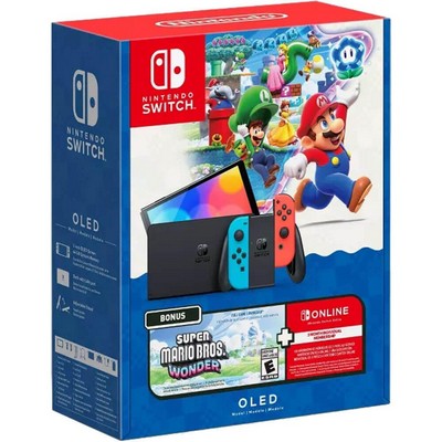 Nintendo NINOLDMARBRO Switch OLED Console and Super Mario Bros Wonder Bundle with Online