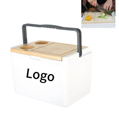 Outdoor Multi-Functional 337 oz. Insulated Cooler Box with Wooden Lid and Handle