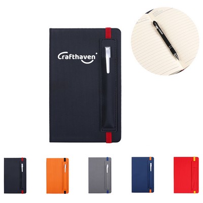 A5 Leather Notebook With Pen Holder