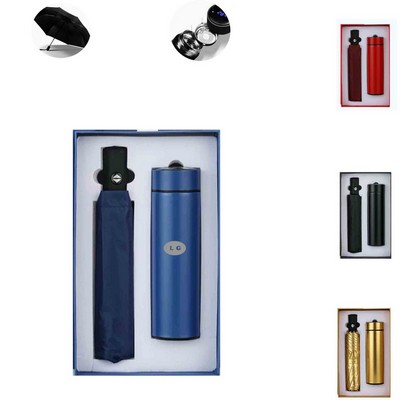MOQ10 Premium 2-in-1 Umbrella and Insulated Flask Corporate Gift Set