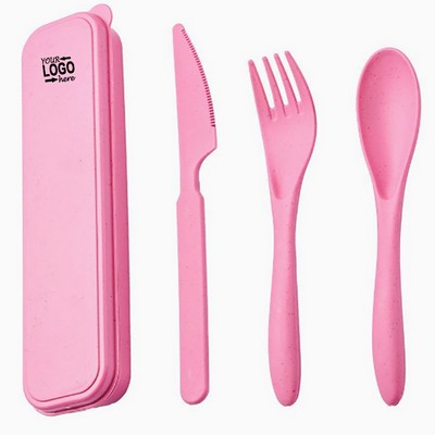 Reusable Travel Wheat Straw Cutlery Utensils Set with Case