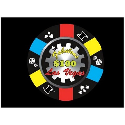 Las Vegas $100 Poker Chip Rectangle Badge w/ Bar Pin (2 1/2"x3 1/2")