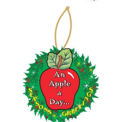 Apple w/ Daily Apple Slogan Wreath Ornament w/ Black Back (4 Square Inch)