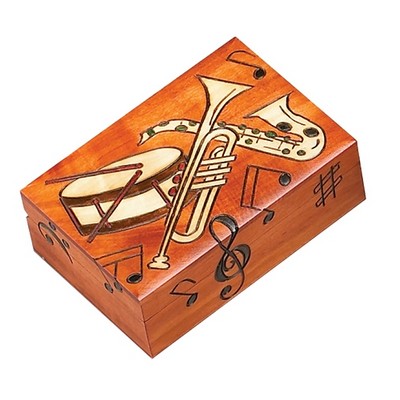 Musical Note & Instrument Wood Box (5 7/8"x3 3/4"x2 1/8")