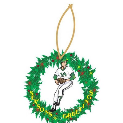 Baseball Player Wreath Ornament w/ Clear Mirrored Back (3 Square Inch)