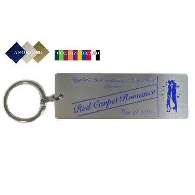 Ticket Style 4.25" x 1.5" Aluminum Key Tag w/ a screen printed imprint. Made in the USA.