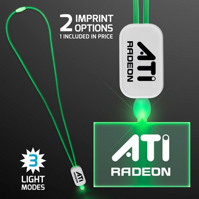 Neon Look Green Light Up Lanyard Necklace with Acrylic Rectangle Pendant - PRINTED