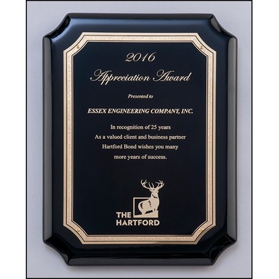 High Gloss Black Stained Plaque w/Gold Florentine Border Plate (7"x 9")
