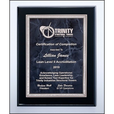 Airflyte® Black High Lustr™ Plaque w/Gray Marble Center & Silver Florentine Border (7"x 9")