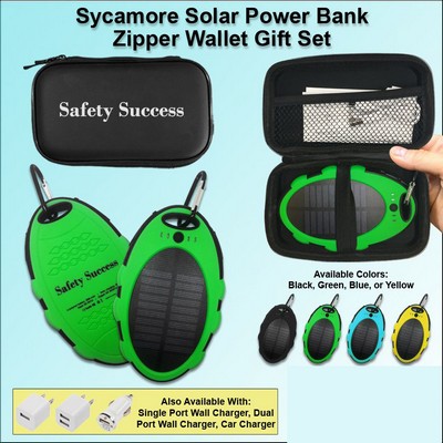 Sycamore Solar Power Bank Zipper Wallet Gift Set 5000 mAh - Green