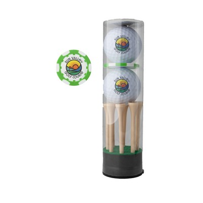 2 Ball Direct Print Poker Chip Tube with Tees