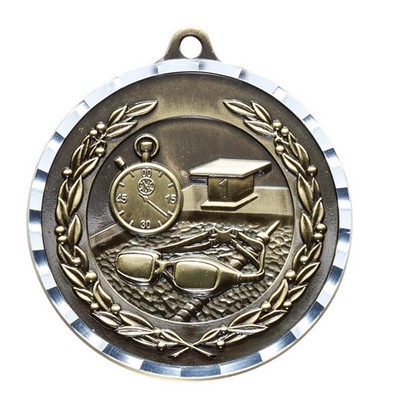 2 ¾" Swimming Medal w/3D Diamond Engraved Cast Satin