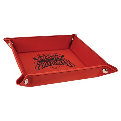 Snap Up Tray, Red Faux Leather, 6 x 6"