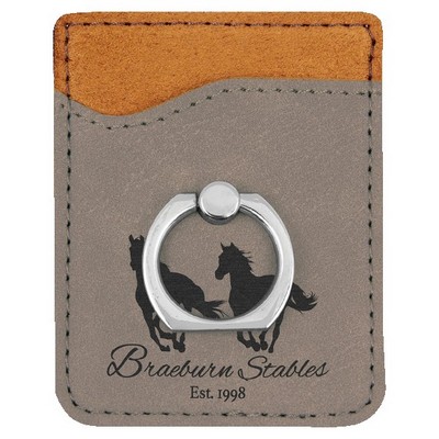 Engraved Phone Wallet with Ring, Gray Faux Leather