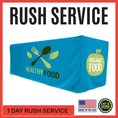 Premium | (One Day RUSH SERVICE) 8' x 30"T x 29"H Hemmed Fitted Table Throw - Made in the USA