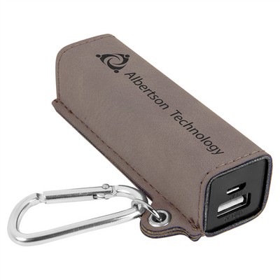 Gray Leatherette 2200 mAh Power Bank with USB Cord