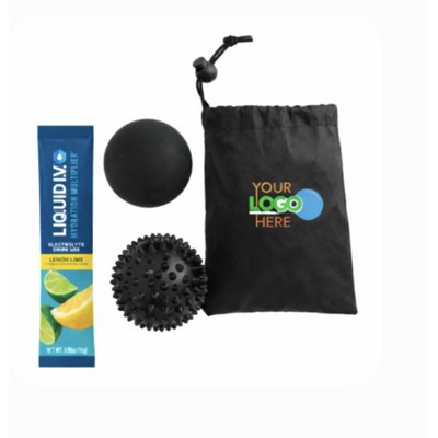 Massage & Hydration Wellness Kit in Drawstring Pouch