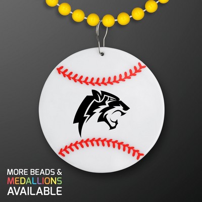 Baseball Medallion with Yellow Beaded Necklace (Non Light Up) - PRINTED