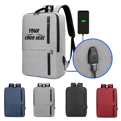 Polyester Travel Laptop Backpack w/ USB Charging Port