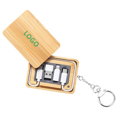 6" 1 Square Bamboo Charging Cable Box