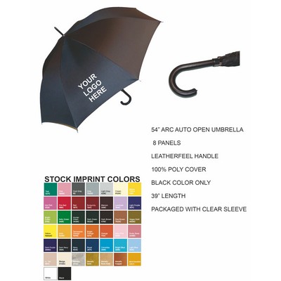 54" Arc Auto Open With Curved Black Leatherfeel Handle Packaged With Clear Sleeve