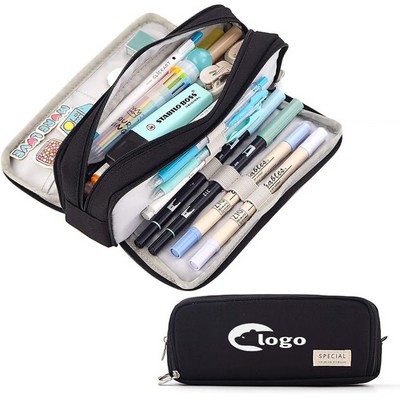 Large Capacity Pencil Case 3 Compartment Pouch Pen Bag