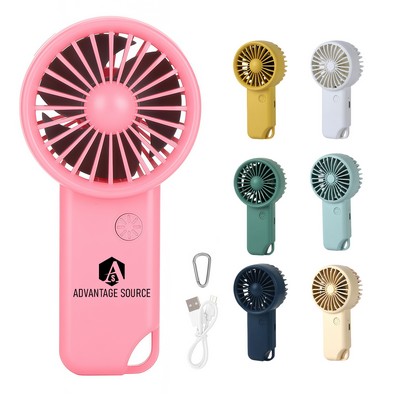 Slim USB Rechargeable Handheld Fan 3 Adjustable Wind Speed w/ Carabiner