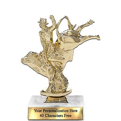 Trophy 7", 2X3 White Marble Base, Bull With Rider