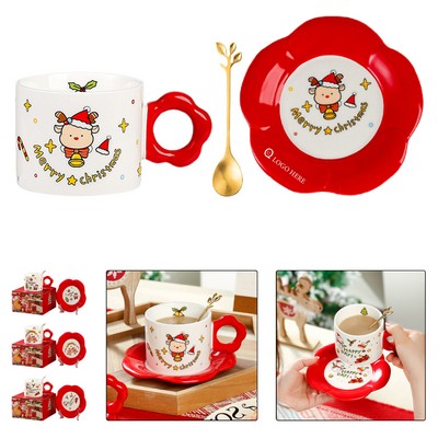 9 Oz Christmas-Themed Ceramic Coffee Cup And Saucer Sets