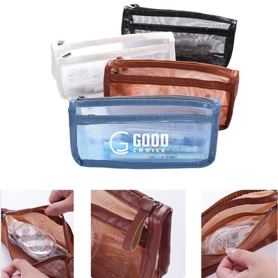 Double Layer Transparent Mesh Pencil Pouch
