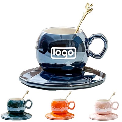 8oz Ceramic Coffee Mug Saucer Spoon Set