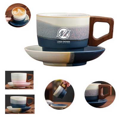 Vintage Design 5 oz Ceramic Latte Art Cappuccino Barista Cup with Saucer