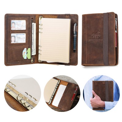 All-in-one 6-ring Binder Geniune Leather Portfolios Journal