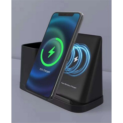 Wireless Charging Station Desk Organizer Pen Container