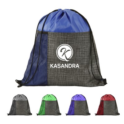 Polyester Drawstring Backpack W/ Non Woven Front Pocket