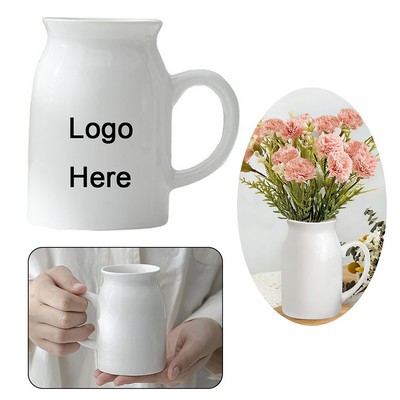 Garden Elegant White Ceramic Vase with Handle 10oz 13oz