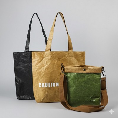 Custom Tyvek Paper Tote Bag Washable Eco-Friendly Commuter Bag Retro Waterproof & Tear-Resistant