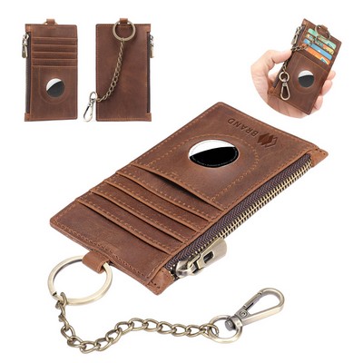 Crazy Horse Leather RFID Card Holder with Tracker Compartment