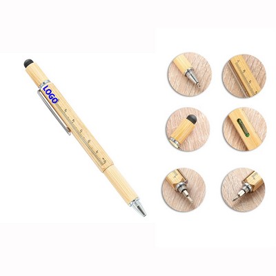 6In1 Multi Functional Eco Friendly Bamboo Tool Pen