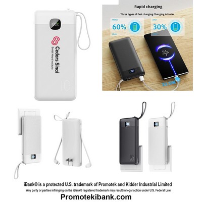 iBank ® Power Bank with Built-In Cables, Retractable AC Wall Plug, and LED Battery Display, 10000mAh