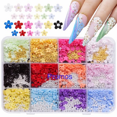 12 Grid Nail Art Flower Charms Kit