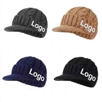 Fleece-Lined Knit Visor Beanie