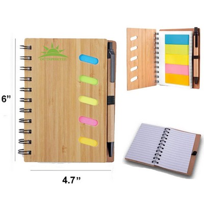 Eco-Friendly Bamboo Notebook With Pen Sticky Notes Set