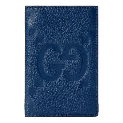 Gucci Jumbo GG Embossed Leather Blue Vertical Card Holder Wallet